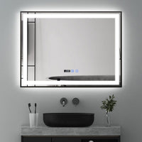 LED огледало 80x60cm с черна рамка, сензор, демистър, 3 вида светлина, температура и часовник W03