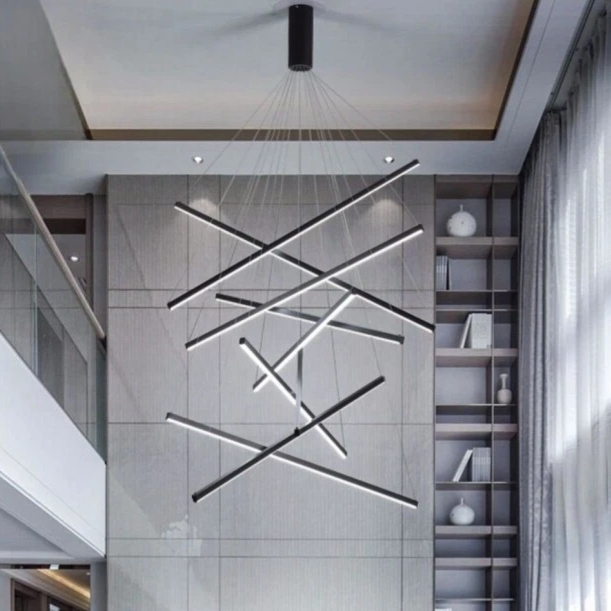LED осветително тяло 9 Geometric BLACK Lines висящо еквивалент 1200W 300CM