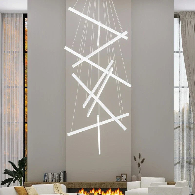 LED осветително тяло 9 Geometric WHITE Lines висящо, еквивалент 1200W 300CM