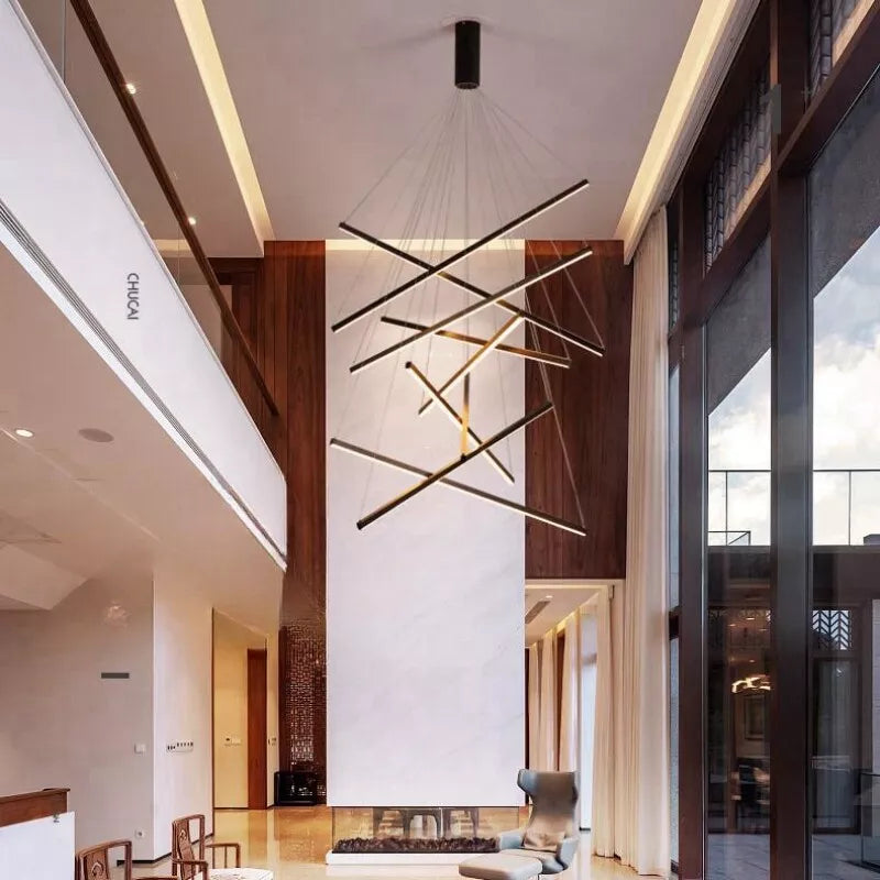 LED осветително тяло 9 Geometric BLACK Lines висящо еквивалент 1200W 300CM