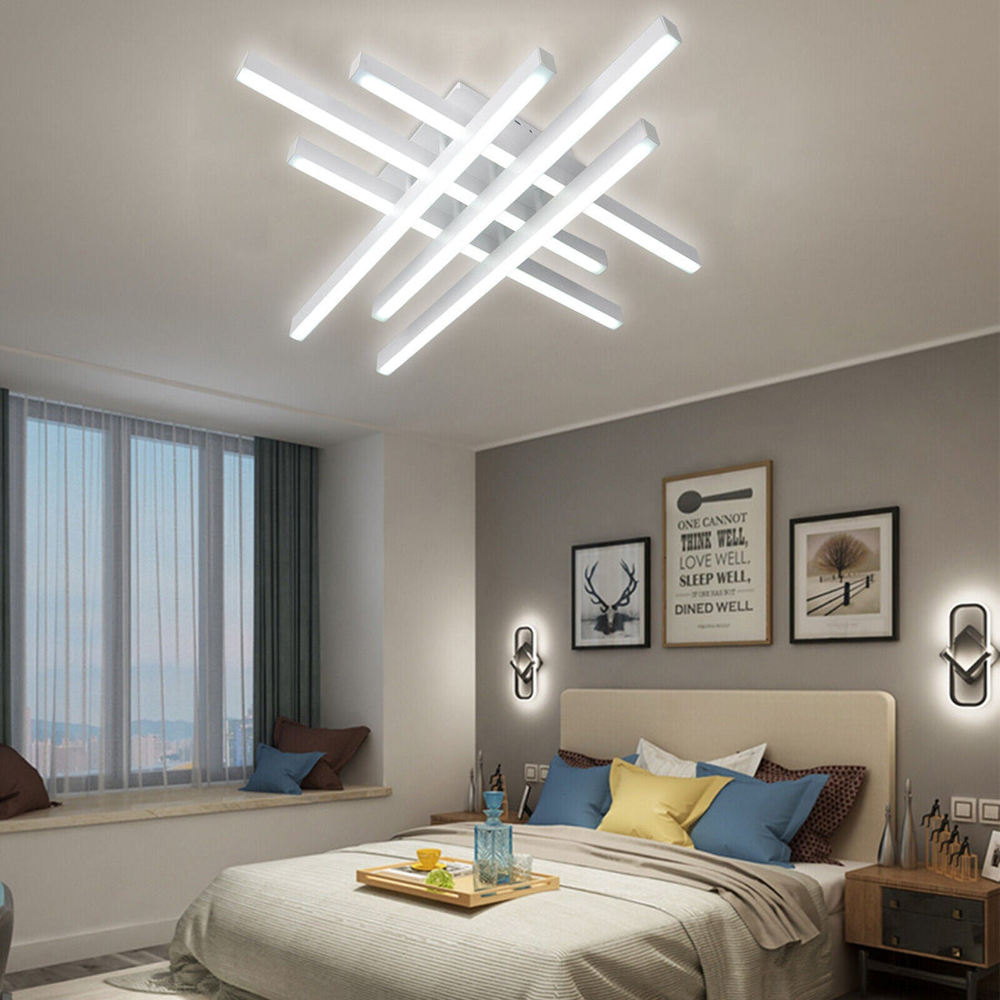 LED осветително тяло 6 LINES Design бяло SMART еквивалент 500W с дистанционно