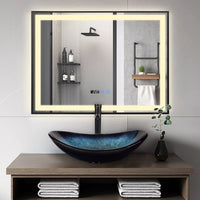 LED огледало 80x60cm с черна рамка, сензор, демистър, 3 вида светлина, температура и часовник W03