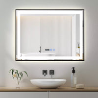 LED огледало 80x60cm с черна рамка, сензор, демистър, 3 вида светлина, температура и часовник W03