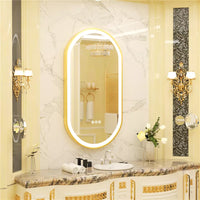 Oglinda LED Ovala 50x80cm Rama Aurie Senzor Dezaburire 3 Lumini Temperatura si Ceas W25 AURIE / 50X80CM LED MIRROR
