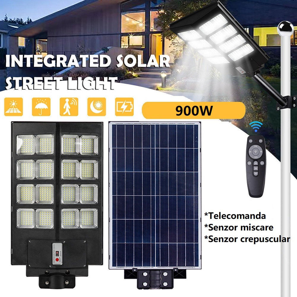 LED лампа 900W соларна SLIM с датчик за движение + дистанционно