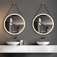 LED огледало за баня 60cm FOG GOLD Кожа+Алуминий, сензор за движение, температура, часовник и противозапотяване