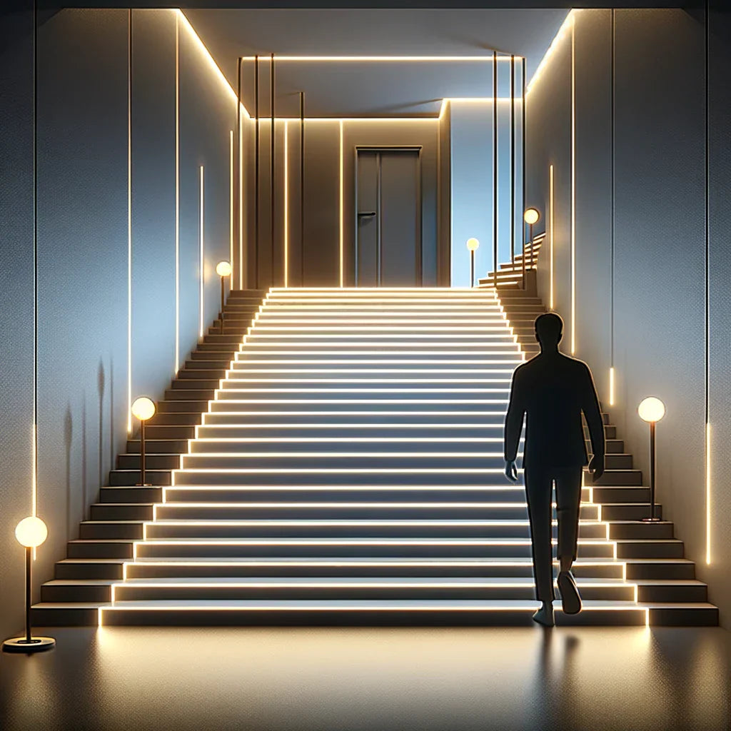 Система за осветление на стъпала с LED лента и сензори - 17 стъпала - Максимум -