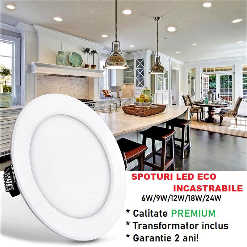 LED спот 24W ECO Кръгъл Бял / ⌀220mm / Вграден