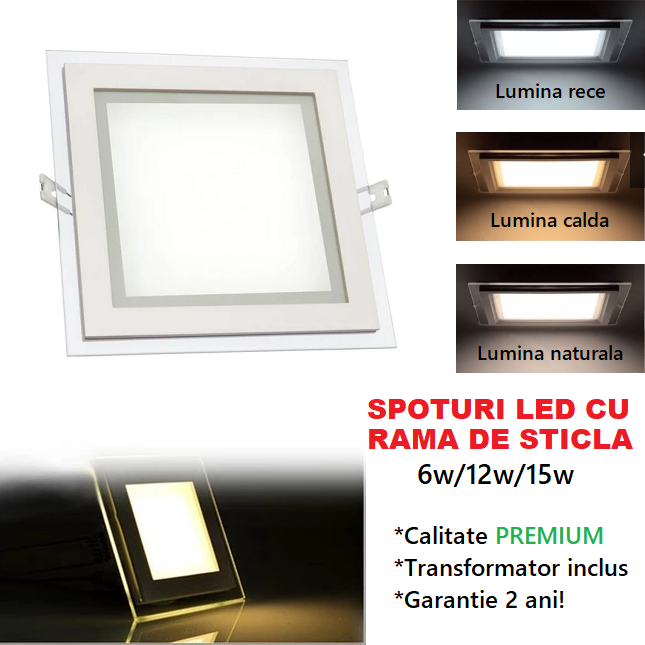 LED спот 12W квадрат мат стъклена рамка / 160x160mm / вграден