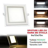 LED спот 12W квадрат мат стъклена рамка / 160x160mm / вграден