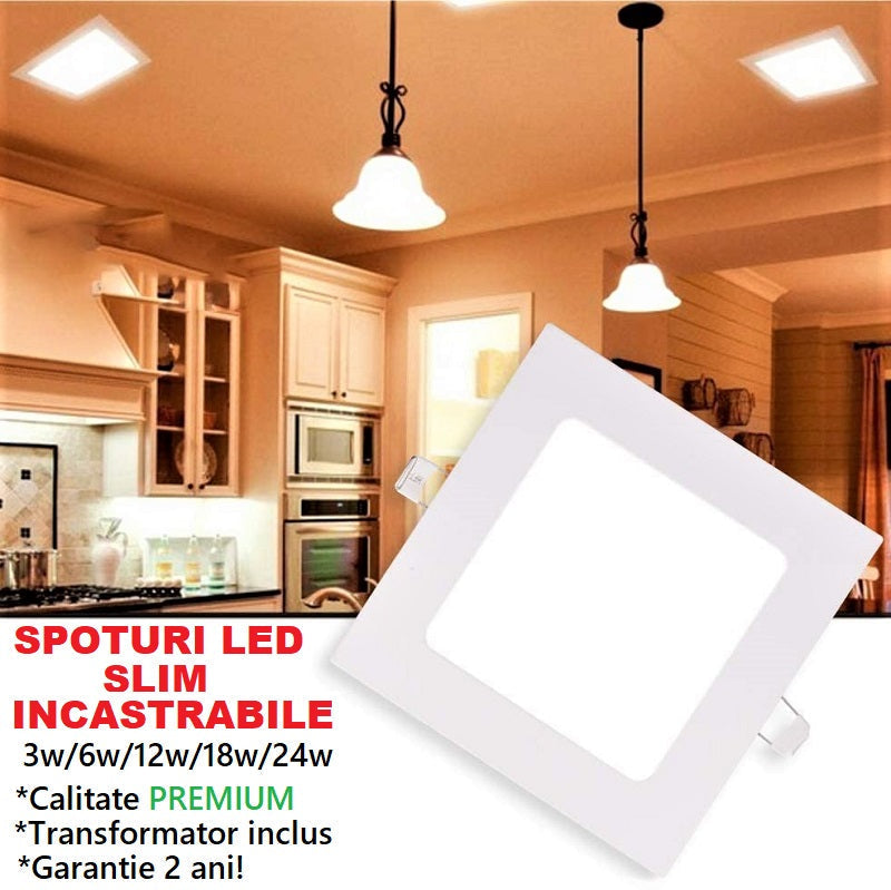 LED спот 18W Slim квадратен бял / 220x220mm / вграден