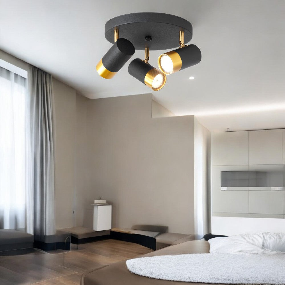 Регулируем спот черен + златен Exquisite 3xGU10, кръгла основа