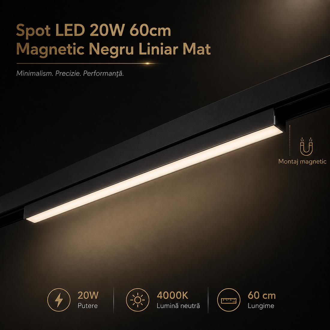 LED спот 20W 60cm магнитен линеен матов черен