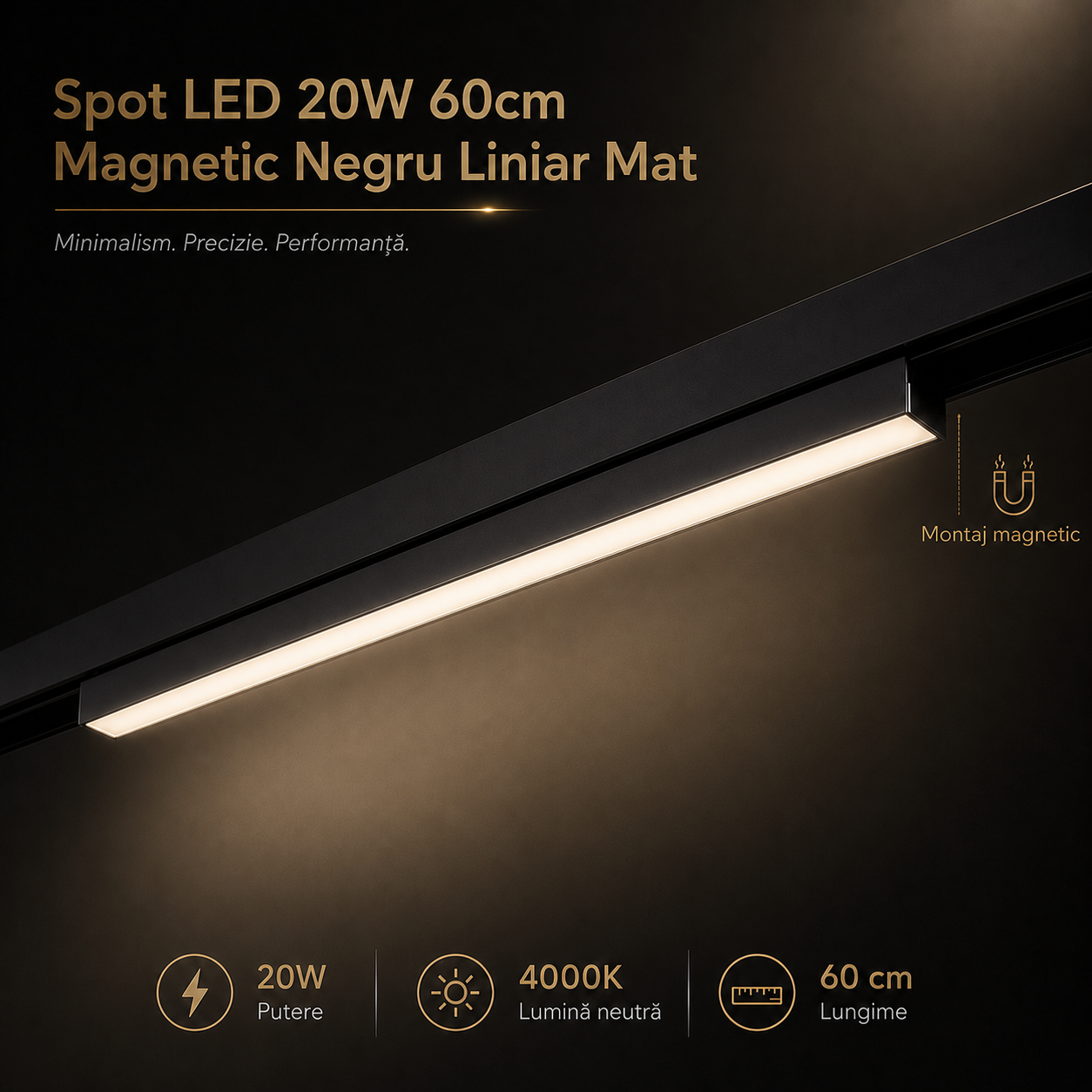 LED спот 20W 60cm магнитен линеен матов черен