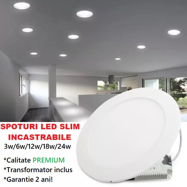 LED спот 12W Slim кръгъл бял / 168mm / вграден