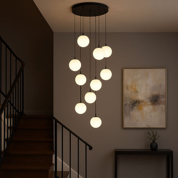 Lustra Abajur Mat Black LUXURY Staircaise 12 Abajururi 200CM NEAGRA / ABAJUR / D50CM/12XE27 Chandeliers