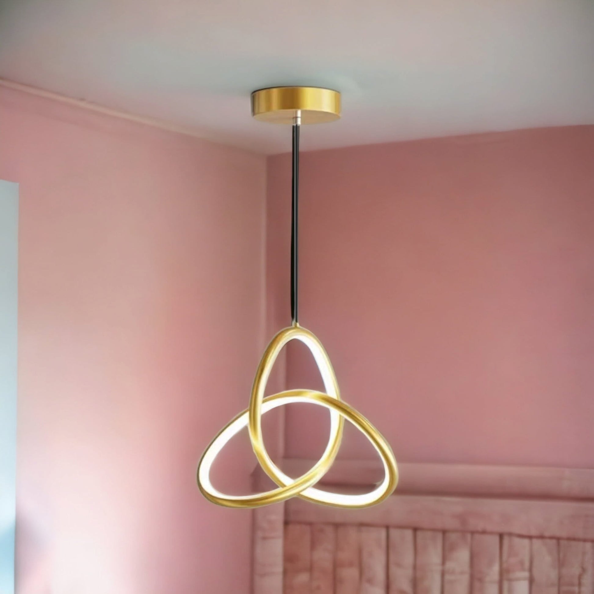 Lustra Led Suspendata 20W Tworings Gold 3 Functii Led Ceiling Light