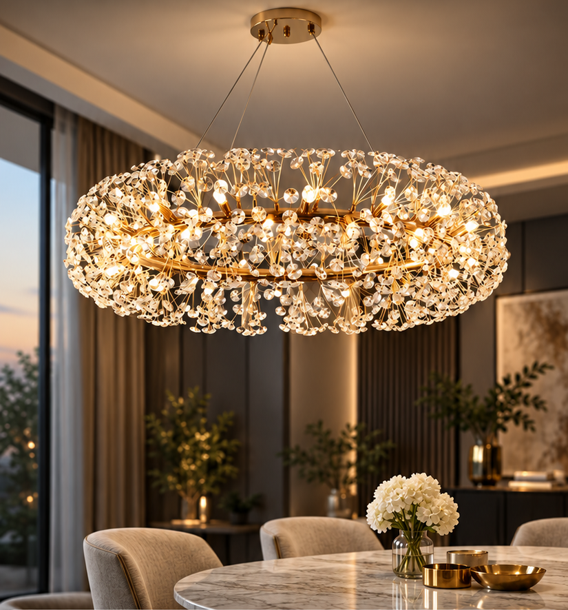 Crystal Dandelion Gold XXL в елегантна трапезария